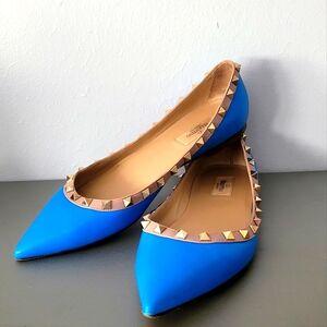 VALENTINO Rockstud Accent Blue Blue Leather Women's Flats 10 US/ 40 IT